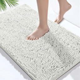 Bedlooms White Bath Chenille Rug 60X90Cm, Super Absorbent Shower Mat Non-Slip Bathroom Rug
