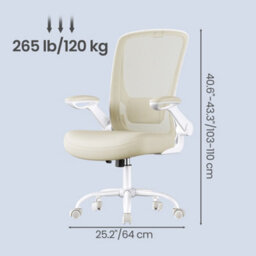 LEDREM Mesh Office Desk Chair, Ergonomic Swivel Chair, Folding Armrests, Beige - thumbnail 4