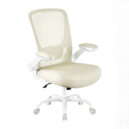 LEDREM Mesh Office Desk Chair, Ergonomic Swivel Chair, Folding Armrests, Beige - thumbnail 3