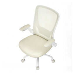 LEDREM Mesh Office Desk Chair, Ergonomic Swivel Chair, Folding Armrests, Beige - thumbnail 2