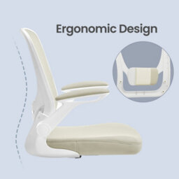 LEDREM Mesh Office Desk Chair, Ergonomic Swivel Chair, Folding Armrests, Beige - thumbnail 7