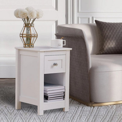 White Wooden Side End Table W/ Drawer & Shelf Bedroom Nightstand Bedside Table - image 1