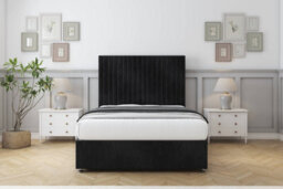 "Sloomy Manhattan Black Naples Divan Bed Base 2 Drawers Same Side With 26"" Strutted Headboard 5' King" - thumbnail 2