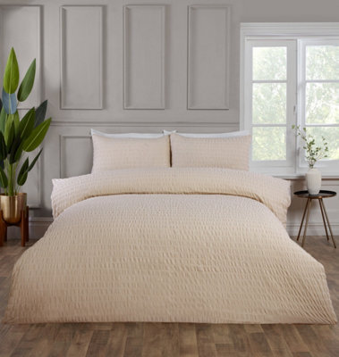 Rapport Home Seersucker Luxury Polyester Duvet Cover Set & Pillowcase Single Cream - image 1