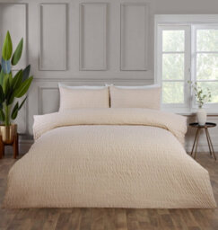 Rapport Home Seersucker Luxury Polyester Duvet Cover Set & Pillowcase Single Cream - thumbnail 1