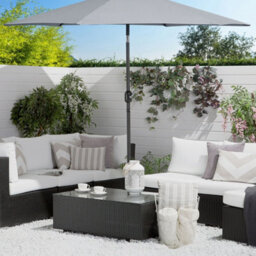 Wyld And Coco Garden Sun Parasol Grey Fabric 230Cm Hexagonal Weather-Resistant With Crank - thumbnail 2
