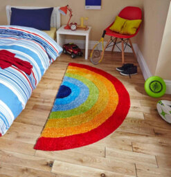 Kids Rainbow Multicoloured Geometric Striped Modern Shaggy Handmade Rug For Living Room And Bedroom-70 X 140Cm (Halfmoon) - thumbnail 1