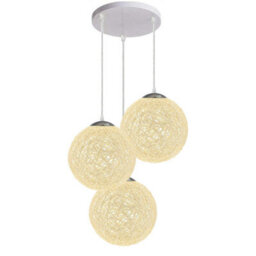 Ledsone Modern 3 Way Decorative Vine Ball Rattan Shade Chandelier Three Head Ceiling Pendant Light Home Decor Cream Color