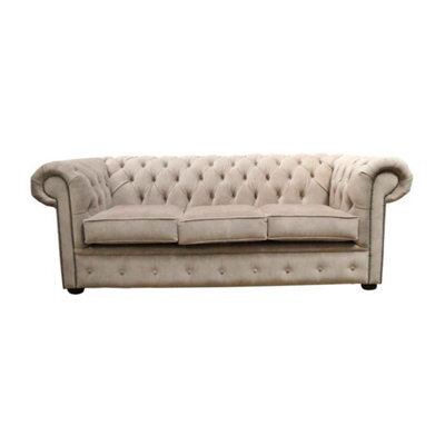 Chesterfield Handmade 3 Seater Sofa Settee Odyssey Parchment Cream Fabric In Classic Style - image 1