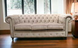 Chesterfield Handmade 3 Seater Sofa Settee Odyssey Parchment Cream Fabric In Classic Style - thumbnail 3
