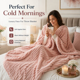 ARLinens Fluffy Fleece Blanket Ribbed For Bed Throw Blanket Reversible Multi Sizes 350Gsm (Pink, Double) - thumbnail 4