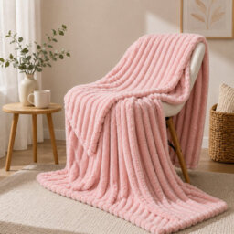 ARLinens Fluffy Fleece Blanket Ribbed For Bed Throw Blanket Reversible Multi Sizes 350Gsm (Pink, Double) - thumbnail 5