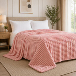 ARLinens Fluffy Fleece Blanket Ribbed For Bed Throw Blanket Reversible Multi Sizes 350Gsm (Pink, Double) - thumbnail 6