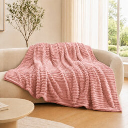 ARLinens Fluffy Fleece Blanket Ribbed For Bed Throw Blanket Reversible Multi Sizes 350Gsm (Pink, Double) - thumbnail 3