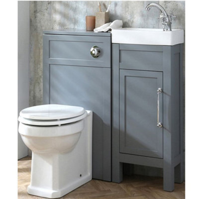 Homestylestore Light Grey 400mm Bathroom Vanity Unit And Wc Unit With Round Back To Wall Toilet And Chrome T Bar Handle - image 1