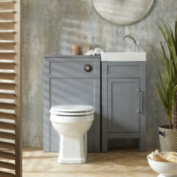 Homestylestore Light Grey 400mm Bathroom Vanity Unit And Wc Unit With Round Back To Wall Toilet And Chrome T Bar Handle - thumbnail 2