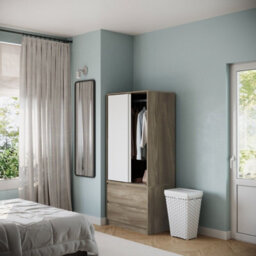 Urbn-Living Urbnliving 2 Sliding Doors Wardrobe 2 Drawer Bedroom Clothes Hanging Rail Oak Carcass With White Doors Storage Cupboard - thumbnail 2