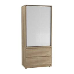Urbn-Living Urbnliving 2 Sliding Doors Wardrobe 2 Drawer Bedroom Clothes Hanging Rail Oak Carcass With White Doors Storage Cupboard - thumbnail 5