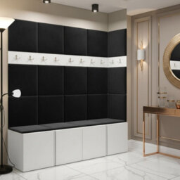 Orion Ii Hallway Set White Shoe Cabinet Hangers Black Panels - thumbnail 1