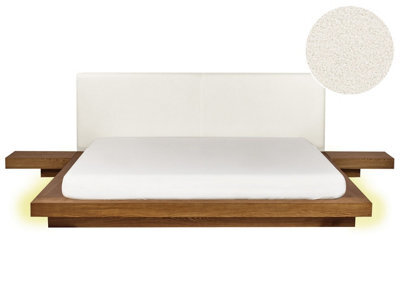 Beliani Bed With Led Boucle Zen 180 X 200 Cm (Eu Super King) Led Natural Ash Wood - image 1