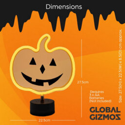 Global Gizmos Led Halloween Pumpkin Light / Bright Orange Neon Lamp / Battery Operated / Spooky Halloween Decoration - thumbnail 3