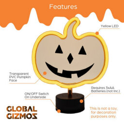 Global Gizmos Led Halloween Pumpkin Light / Bright Orange Neon Lamp / Battery Operated / Spooky Halloween Decoration - thumbnail 2