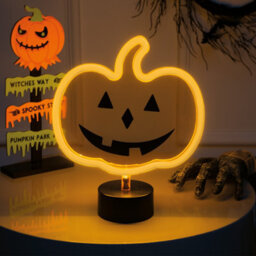 Global Gizmos Led Halloween Pumpkin Light / Bright Orange Neon Lamp / Battery Operated / Spooky Halloween Decoration