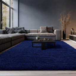 Aspire Homeware Non Slip Navy Shaggy Rug Soft Fluffy Washable, Living Area And Dining Room Rug, (L)290Cm X (W)200Cm - thumbnail 1