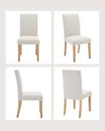 London Boutique Beige 2Pcs Upholstered Dining Chairs, Linen Kitchen Chairs With Curved Backs And Rubberwood Legs - thumbnail 4