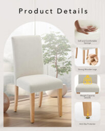 London Boutique Beige 2Pcs Upholstered Dining Chairs, Linen Kitchen Chairs With Curved Backs And Rubberwood Legs - thumbnail 6