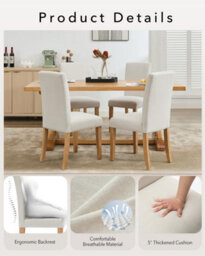 London Boutique Beige 2Pcs Upholstered Dining Chairs, Linen Kitchen Chairs With Curved Backs And Rubberwood Legs - thumbnail 7