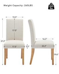 London Boutique Beige 2Pcs Upholstered Dining Chairs, Linen Kitchen Chairs With Curved Backs And Rubberwood Legs - thumbnail 2