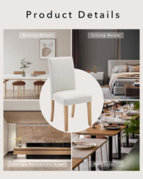 London Boutique Beige 2Pcs Upholstered Dining Chairs, Linen Kitchen Chairs With Curved Backs And Rubberwood Legs - thumbnail 3
