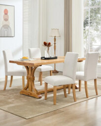 London Boutique Beige 2Pcs Upholstered Dining Chairs, Linen Kitchen Chairs With Curved Backs And Rubberwood Legs - thumbnail 8