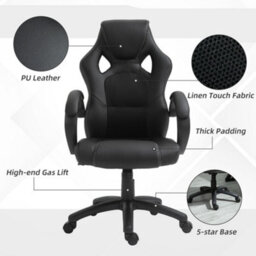 Vinsetto Racing Gaming Chair, Pu Leather Swivel Office Gamer Chair Black - thumbnail 7