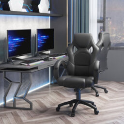 Vinsetto Racing Gaming Chair, Pu Leather Swivel Office Gamer Chair Black - thumbnail 1