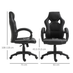 Vinsetto Racing Gaming Chair, Pu Leather Swivel Office Gamer Chair Black - thumbnail 3