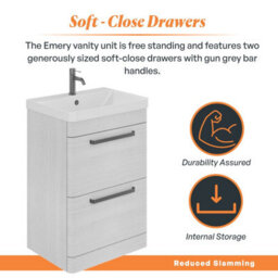 Plum&clay Emery Textured White Floor Standing Bathroom Vanity Unit & Basin Set With Gun Grey Handles (W)60Cm (H)86Cm - thumbnail 4