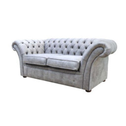 Chesterfield Handmade 2 Seater Sofa Oakland Taupe Grey Fabric In Balmoral Style - thumbnail 3