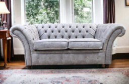 Chesterfield Handmade 2 Seater Sofa Oakland Taupe Grey Fabric In Balmoral Style - thumbnail 4
