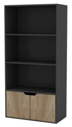 Urbn-Living Urbnliving Height 118Cm 4 Tier Wooden Bookcase Cupboard With Doors Storage Shelving Display Colour Black Door Oak Cabinet Unit