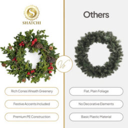 Shatchi Fir Christmas Wreath 80Cm Pe Material Artificial R Wreath Fire Resistant Wire Wreath For Festive Door Decor - thumbnail 8