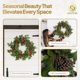 Shatchi Fir Christmas Wreath 80Cm Pe Material Artificial R Wreath Fire Resistant Wire Wreath For Festive Door Decor - thumbnail 7