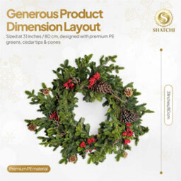 Shatchi Fir Christmas Wreath 80Cm Pe Material Artificial R Wreath Fire Resistant Wire Wreath For Festive Door Decor - thumbnail 6