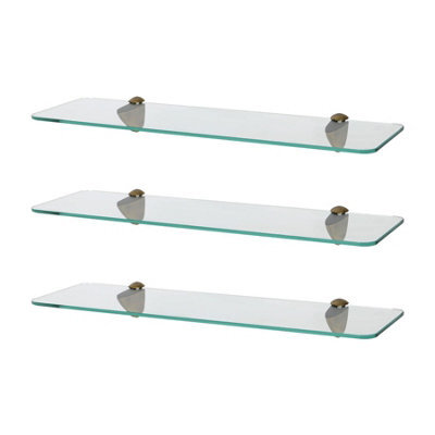 Harbour Housewares 3X Rounded Floating Glass Shelves - 50Cm - Gold Brackets - Bathroom Shower Storage Vanity Display Unit Shelf - image 1
