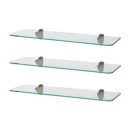 Harbour Housewares 3X Rounded Floating Glass Shelves - 50Cm - Gold Brackets - Bathroom Shower Storage Vanity Display Unit Shelf - thumbnail 1