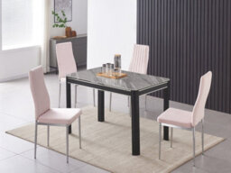 Furnizone UK Milano 4-Seater Grey Marble-Effect Glass Dining Table And 4 Monza Pink Velvet Chairs - thumbnail 1