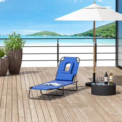 Outsunny Folding Sun Lounger Reclining Chair W/ Pillow Reading Hole Blue - image 1