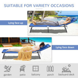 Outsunny Folding Sun Lounger Reclining Chair W/ Pillow Reading Hole Blue - thumbnail 5