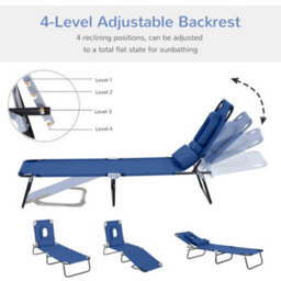 Outsunny Folding Sun Lounger Reclining Chair W/ Pillow Reading Hole Blue - thumbnail 4